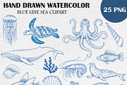 Blue Line Sea Animals PNG Clipart, an Animal Illustration by PatternPalette (Thumbnail 2 of 10)