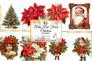 Retro Red Floral Christmas Bundle