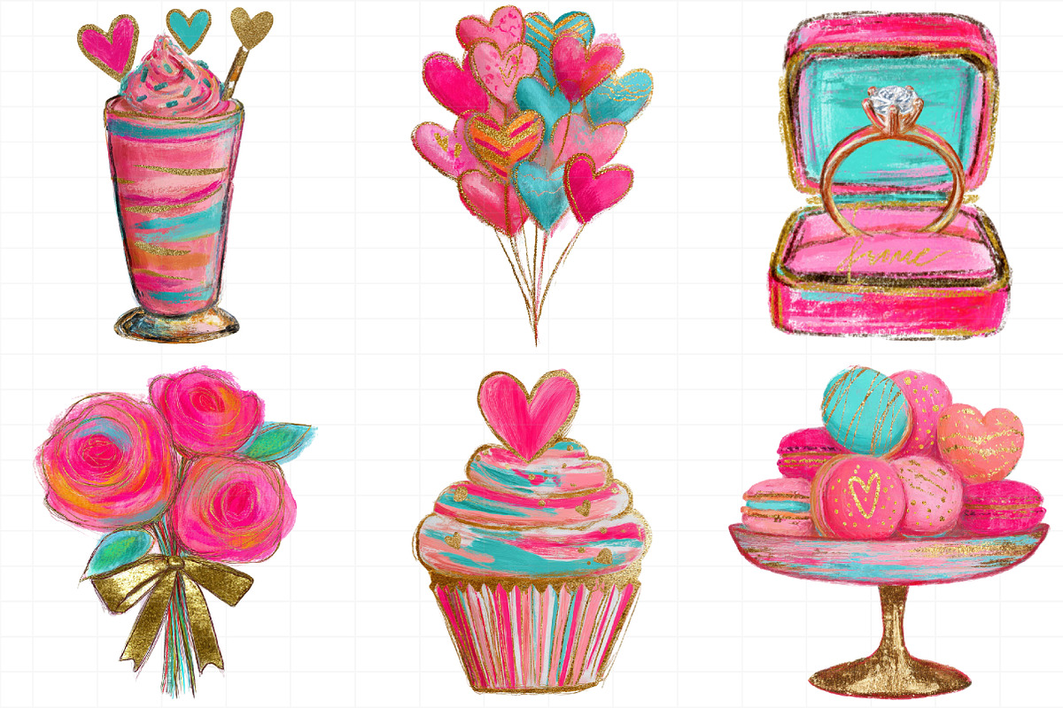 Watercolor Valentine's Day Clipart B, an Illustration by Daily.Designs (Photo 3 of 5)