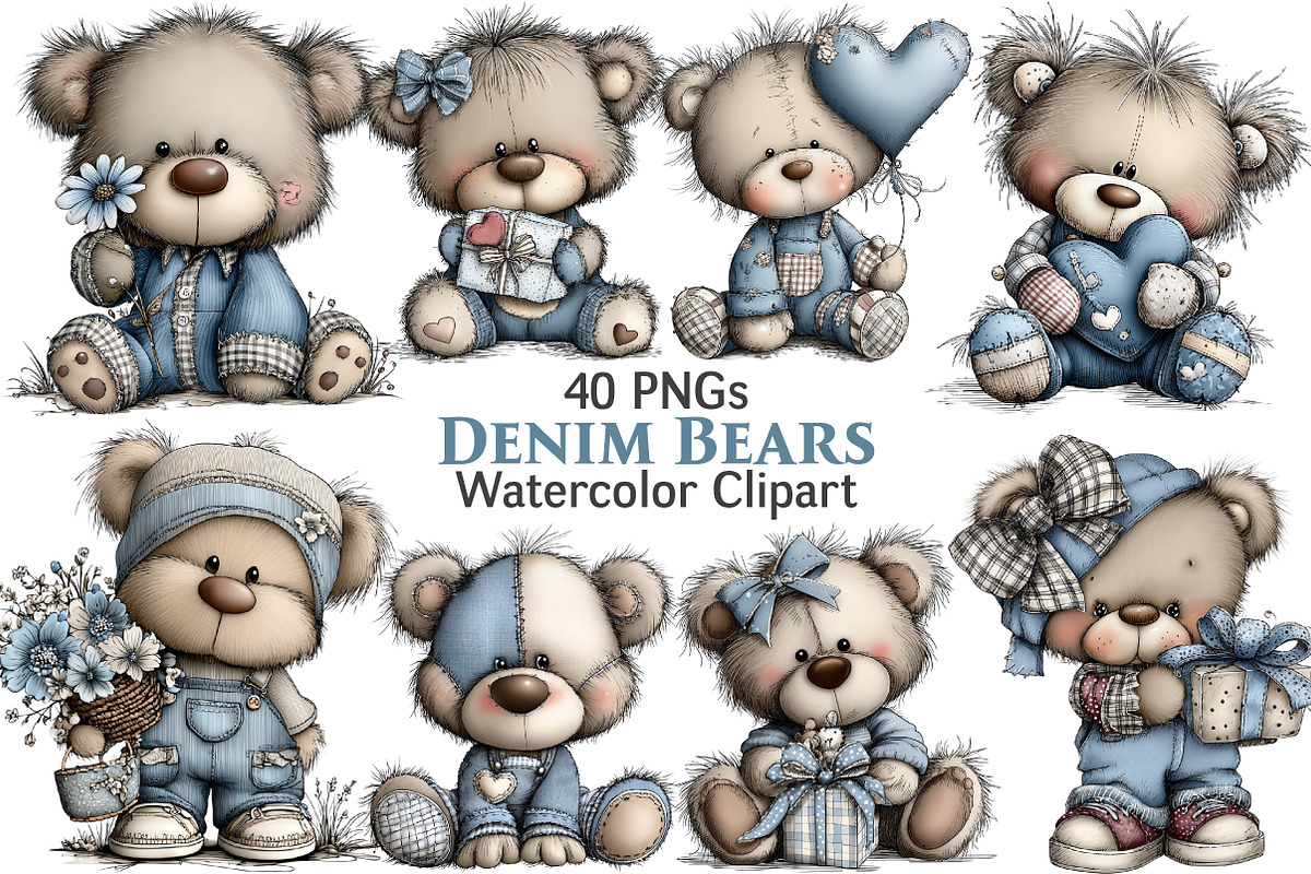 Denim Bears Clipart, an Illustration by Pixels.Craft (Photo 1 of 5)