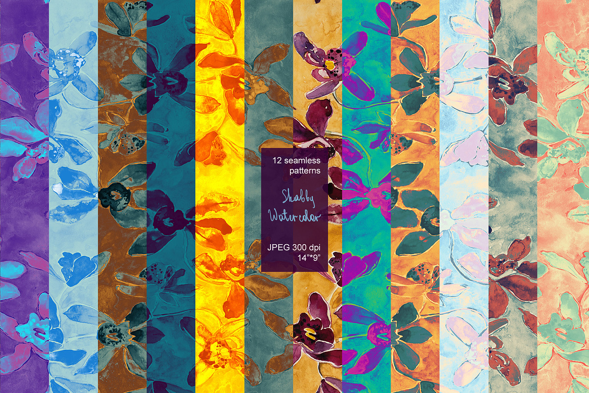 Shabby watercolor seamless set, a Pattern Graphic by PatternsBlooming (Photo 1 of 9)