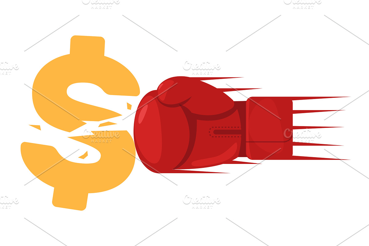 Red boxing glove smashes yellow, a Finance Illustration by Vectorbuum