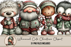 Whimsical Cute Christmas Clipart, an Illustration by DreamArtGraphic
