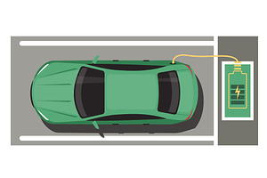 Electric car charging battery at, a Transportation Illustration by Vectorbuum