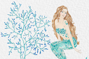 Watercolor Clip Art Mermaid