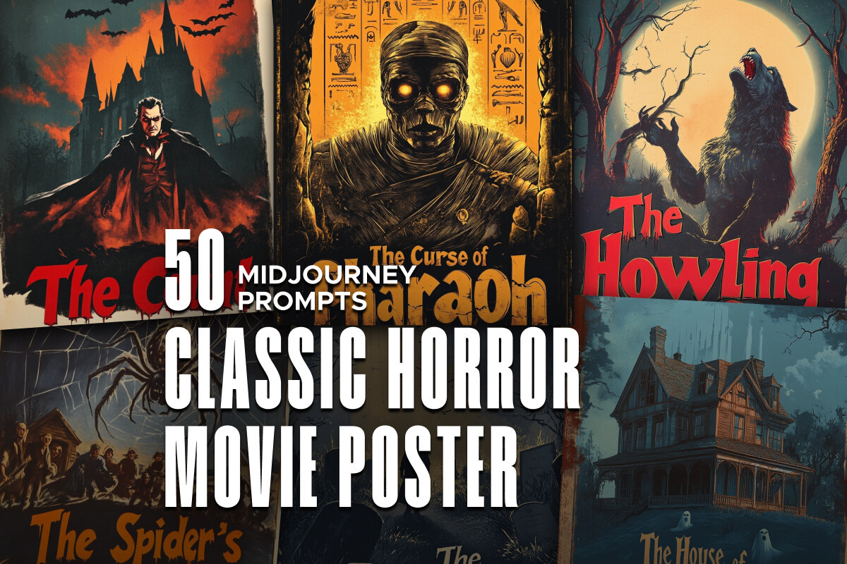 Classic Horror Movie Poster Prompts, an Object Graphic by MadeByAI Studio (Photo 1 of 5)