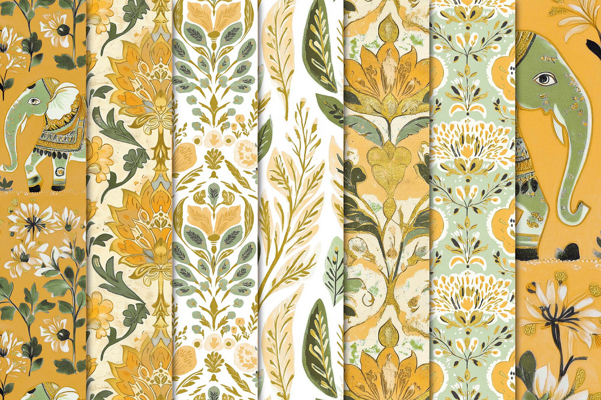 Yellow Green Block Print Papers, a Texture Graphic by Maishop (Photo 3 of 3)