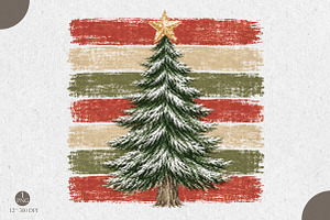 Striped Christmas Tree PNG,Vintage, a Seasonal Illustration by Libby Wishes