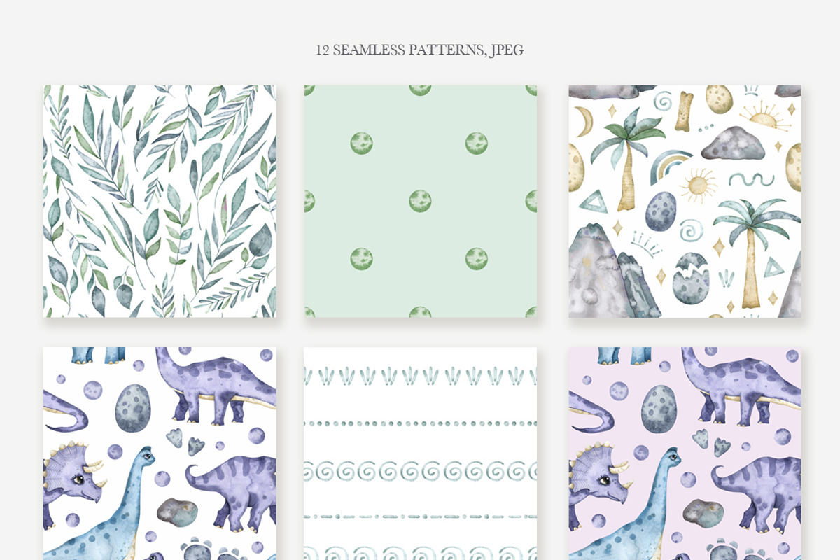 Watercolor cute dinosaurs set, an Animal Illustration by OrangePeafowlArt (Photo 10 of 11)