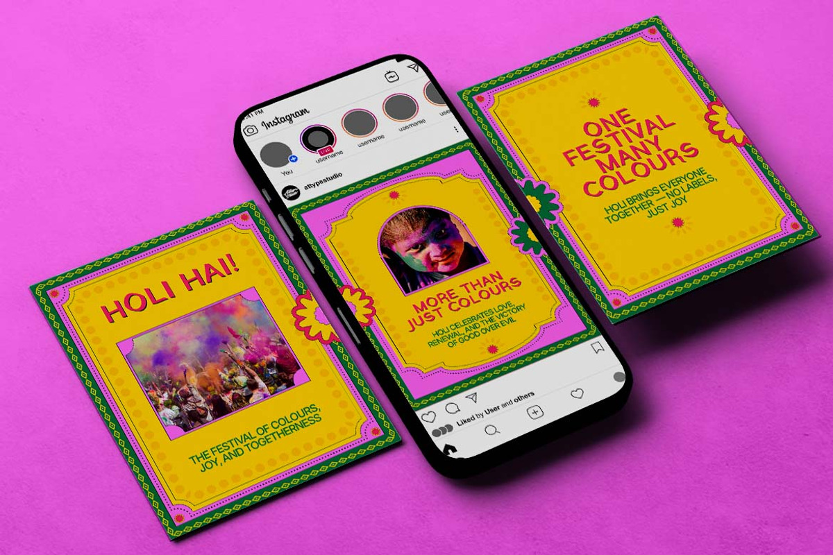 Indian Holi Celebration Instagram Ca, a Social Media Template by Attype (Photo 2 of 5)