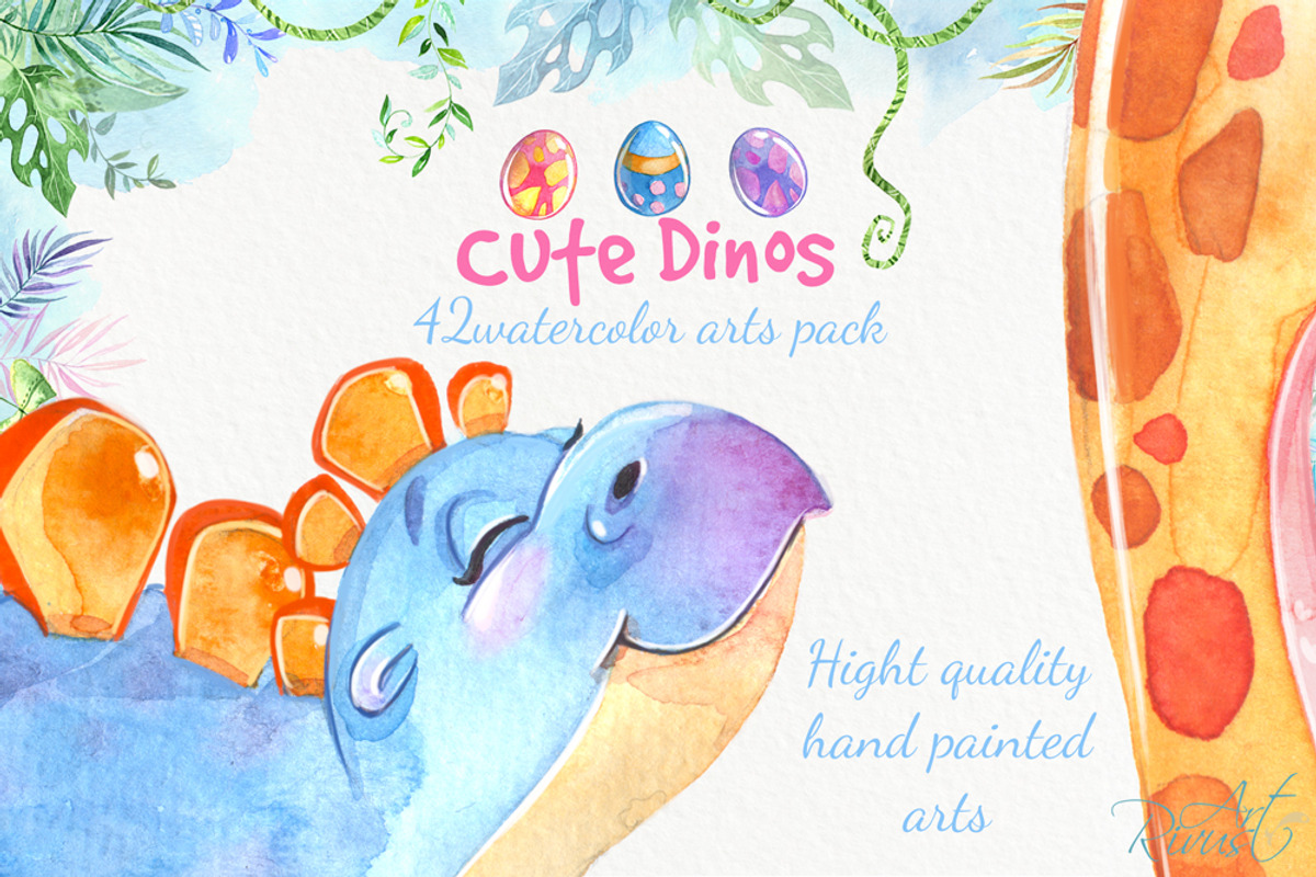Dinosaurs watercolor, cute dino's, an Animal Illustration by RivusArt (Photo 3 of 9)