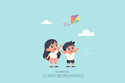 Boy & Girl Flying Kite Illustration, a Person Illustration by Partikusi Design (Thumbnail 2 of 3)