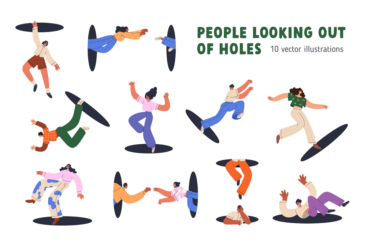 People jumping out of holes set, a Person Illustration by Good Studio (Photo 1 of 9)