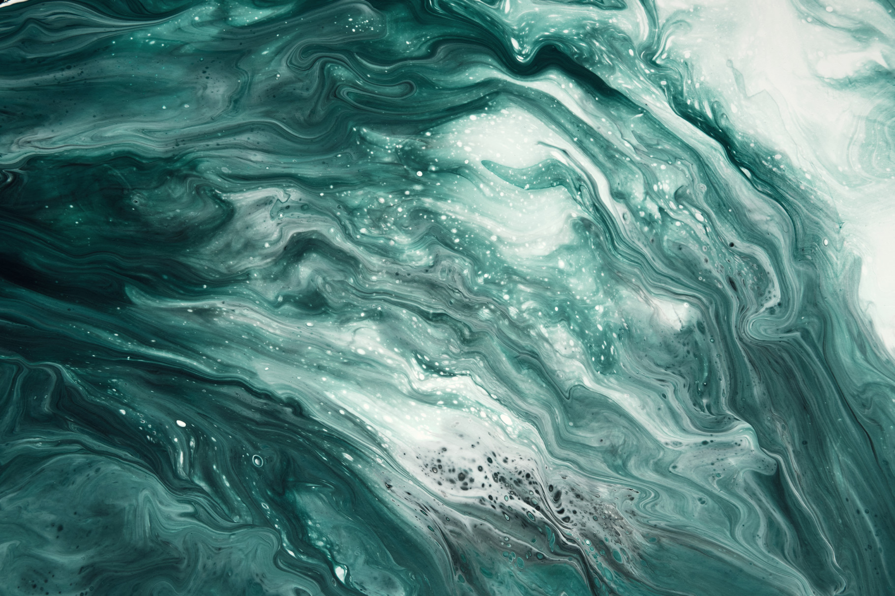 Fluid Art. Liquid Emerald Green Abstract Drips And Wave. Marble Effect 