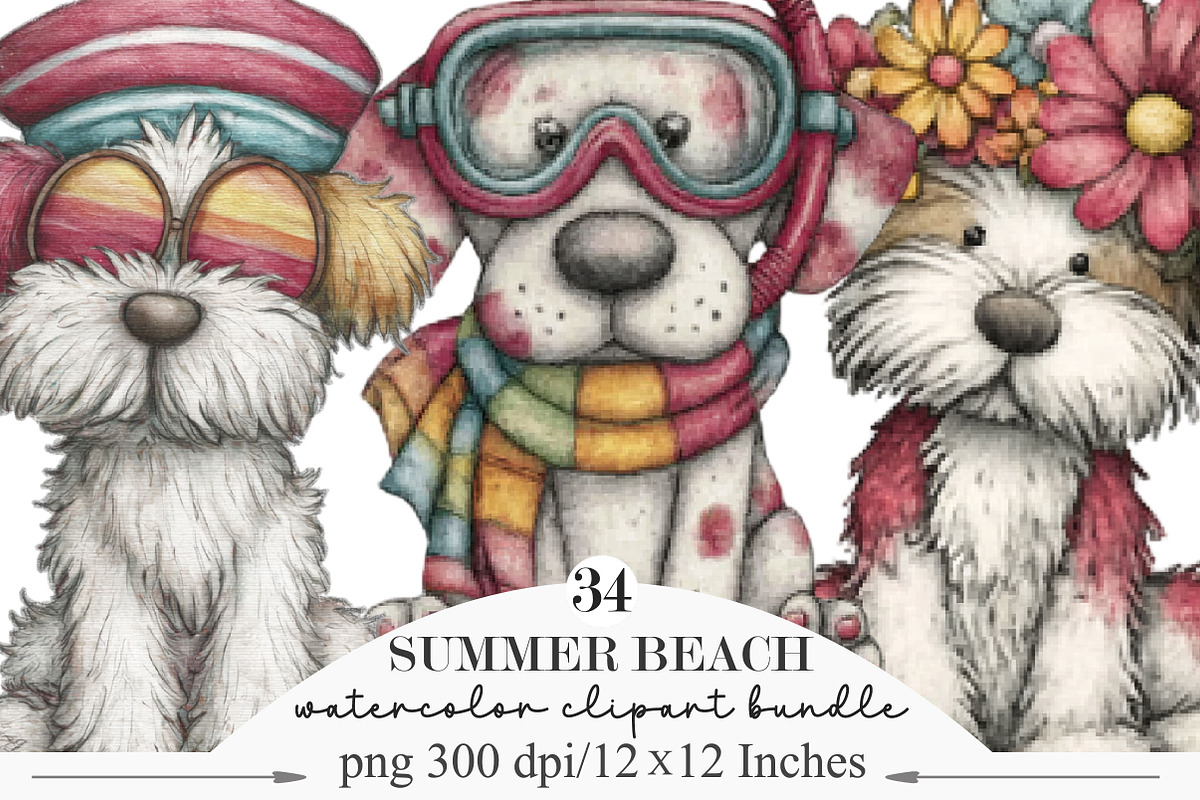 Whimsical Summer Beach Dog Clipart, an Illustration by Designking (Photo 1 of 5)
