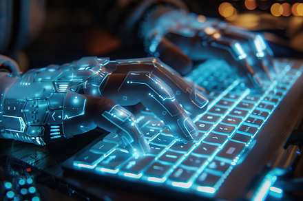 Human hands typing on computer keyboard. Cyber security concept, a Technology Photo by AlyaAnd