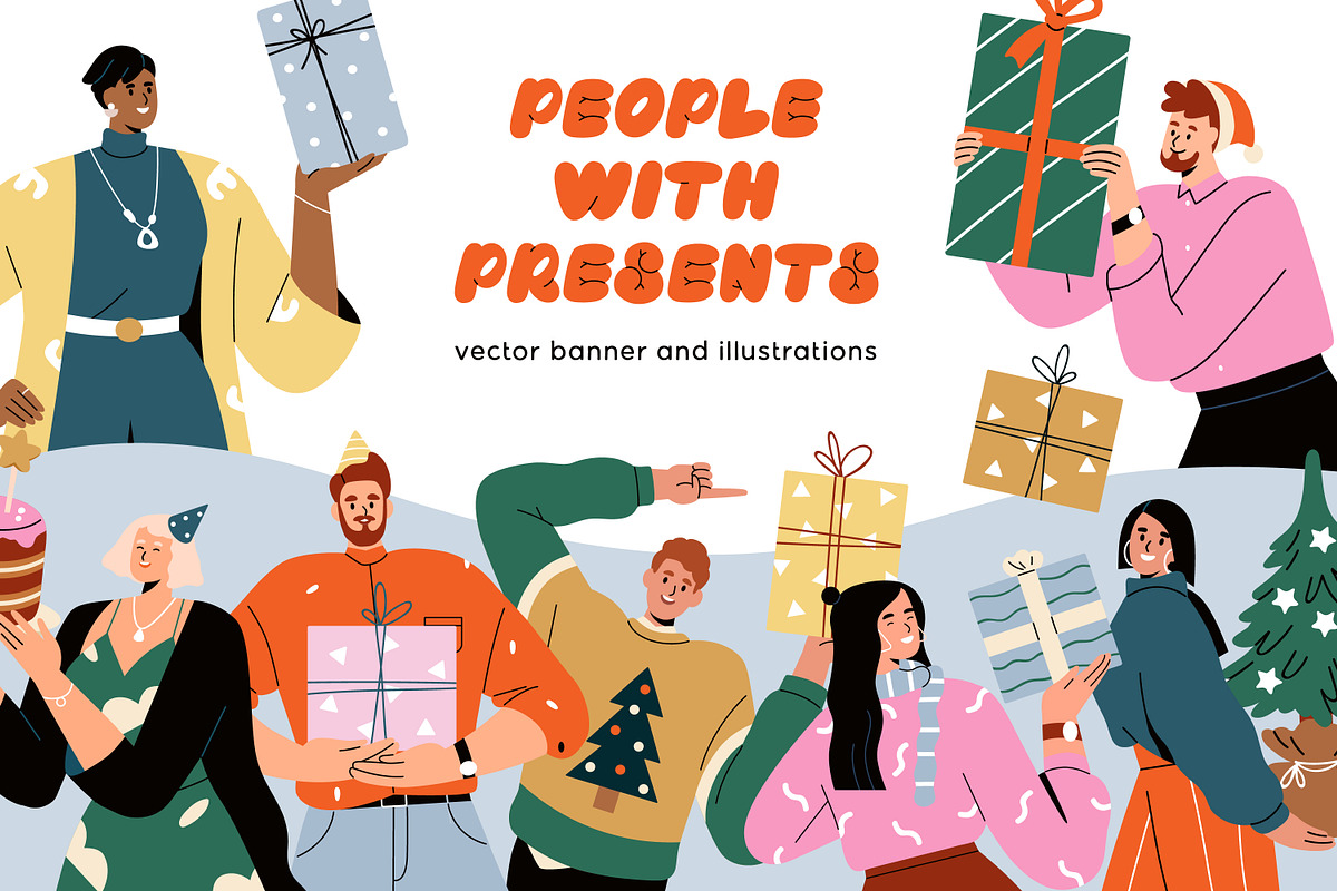 Christmas people set + banner, a Person Illustration by Good Studio (Photo 1 of 6)