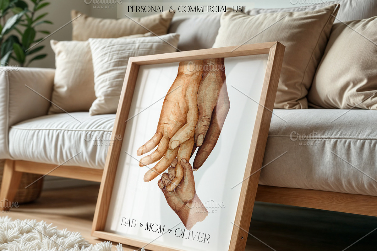 Mix Family Holding Hands Watercolor, an Illustration by EkaterinaViArt (Photo 3 of 7)