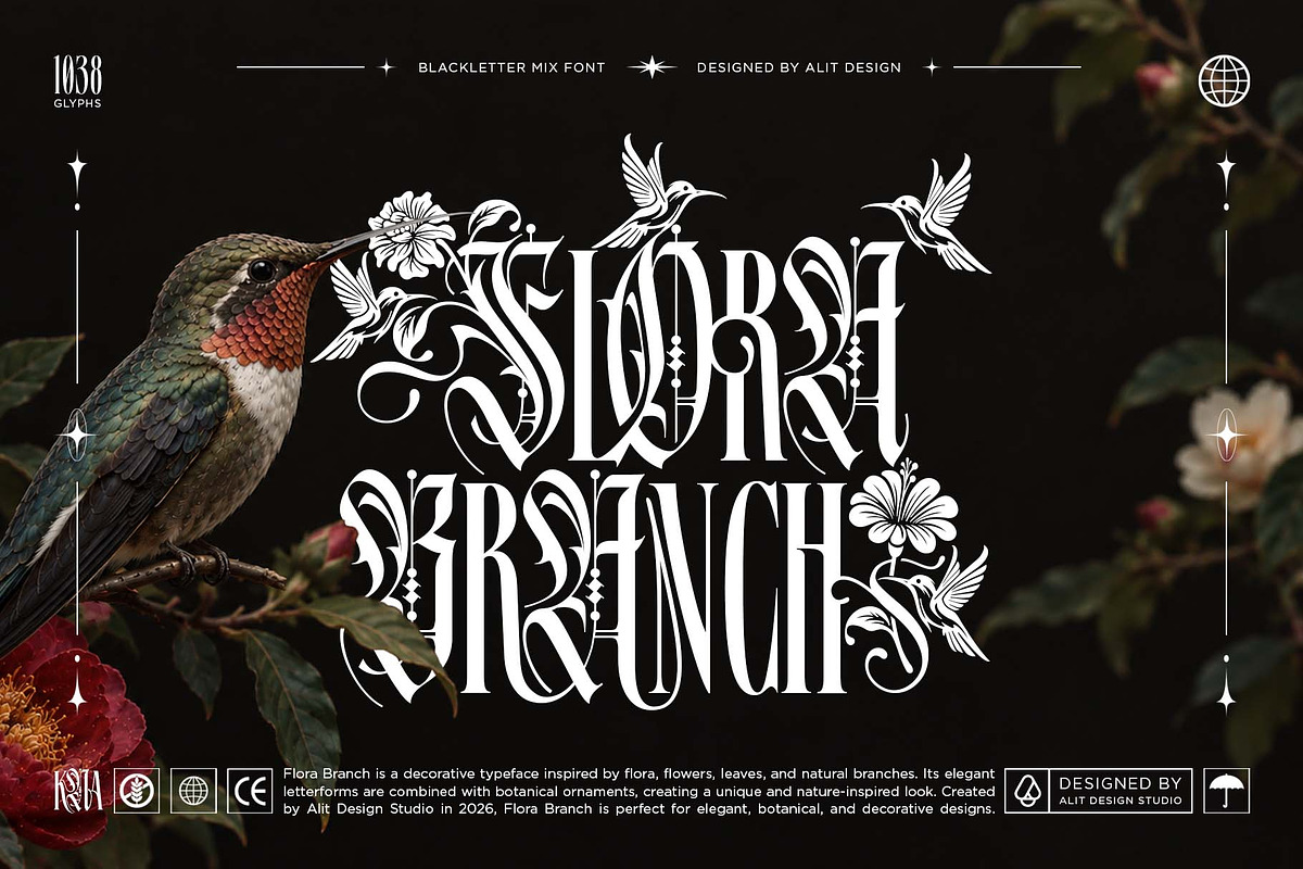 Flora Branch Typeface, a Blackletter Font by alit design (Photo 1 of 20)