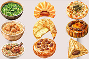 Watercolor Arab Dishes Food Clipart, a Food Illustration by SVGArt (Thumbnail 2 of 5)