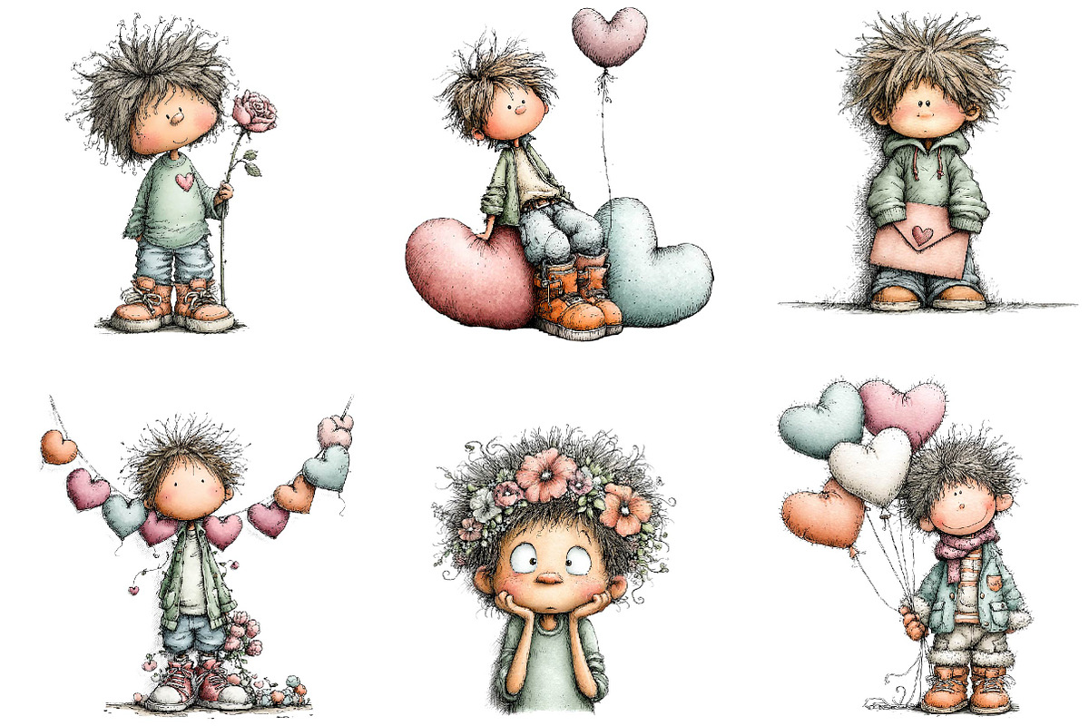 Whimsical valentine boy clipart, an Illustration by CreationArt (Photo 5 of 7)