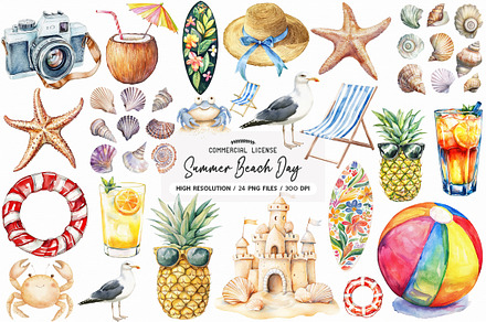 Summer Beach Day Clipart, an Illustration by designhome