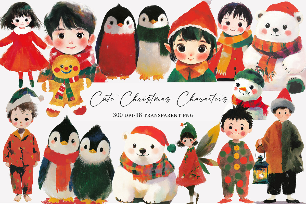 Cute Christmas Characters Clipart, an Illustration by Designworld (Photo 1 of 5)