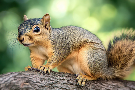 Cute squirrel sitting on tree branch in the forest, an Animal Photo by AlyaAnd