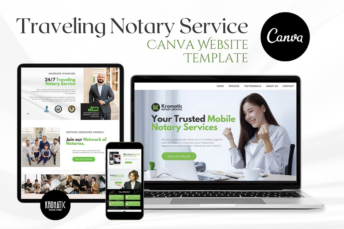 Traveling Notary Website Template, a Landing Page Template by Kromatic Design Studio (Photo 1 of 8)