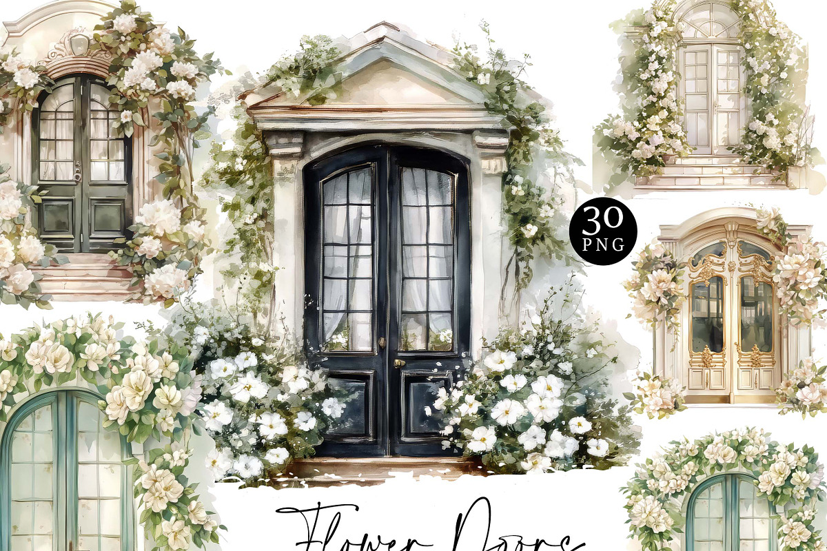 White Flowers Doors Clipart Bundle, a Decorative Illustration by Design Scotch (Photo 1 of 8)