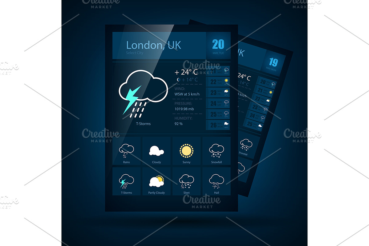 Weather symbols and icons, an Illustration by Pundateam