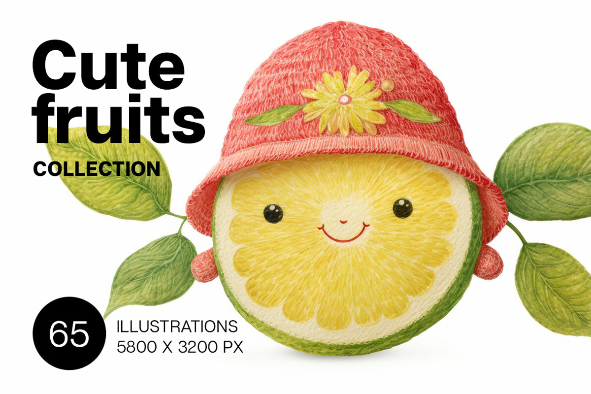 Cute fruits. 65 images, a Food Illustration by Handmadefont (Photo 1 of 13)