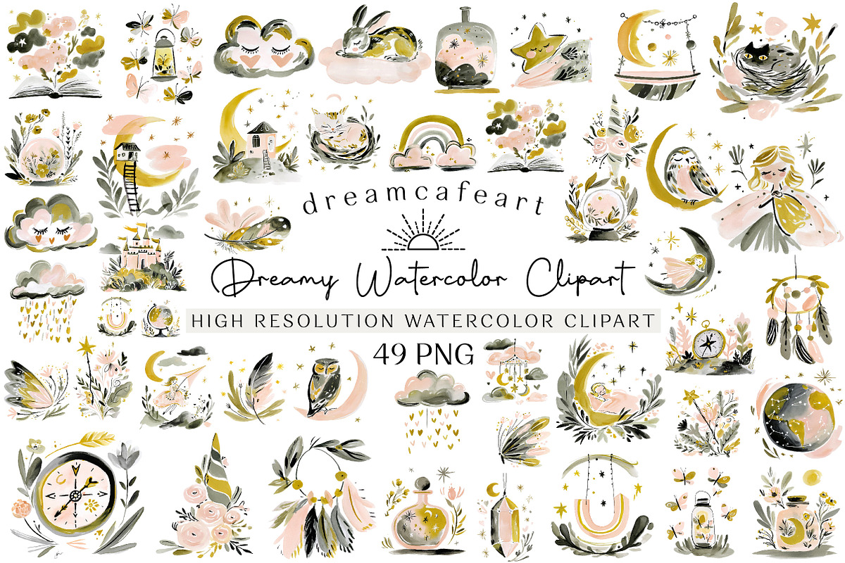 Dreamy Watercolor Clipart, an Illustration by DreamCafeArt (Photo 1 of 6)