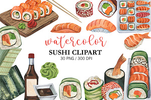 Watercolor Sushi Clipart, PNG