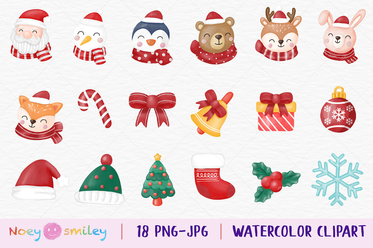 Watercolor Santa & Animals Clipart, an Animal Illustration by Noey smiley (Photo 2 of 6)