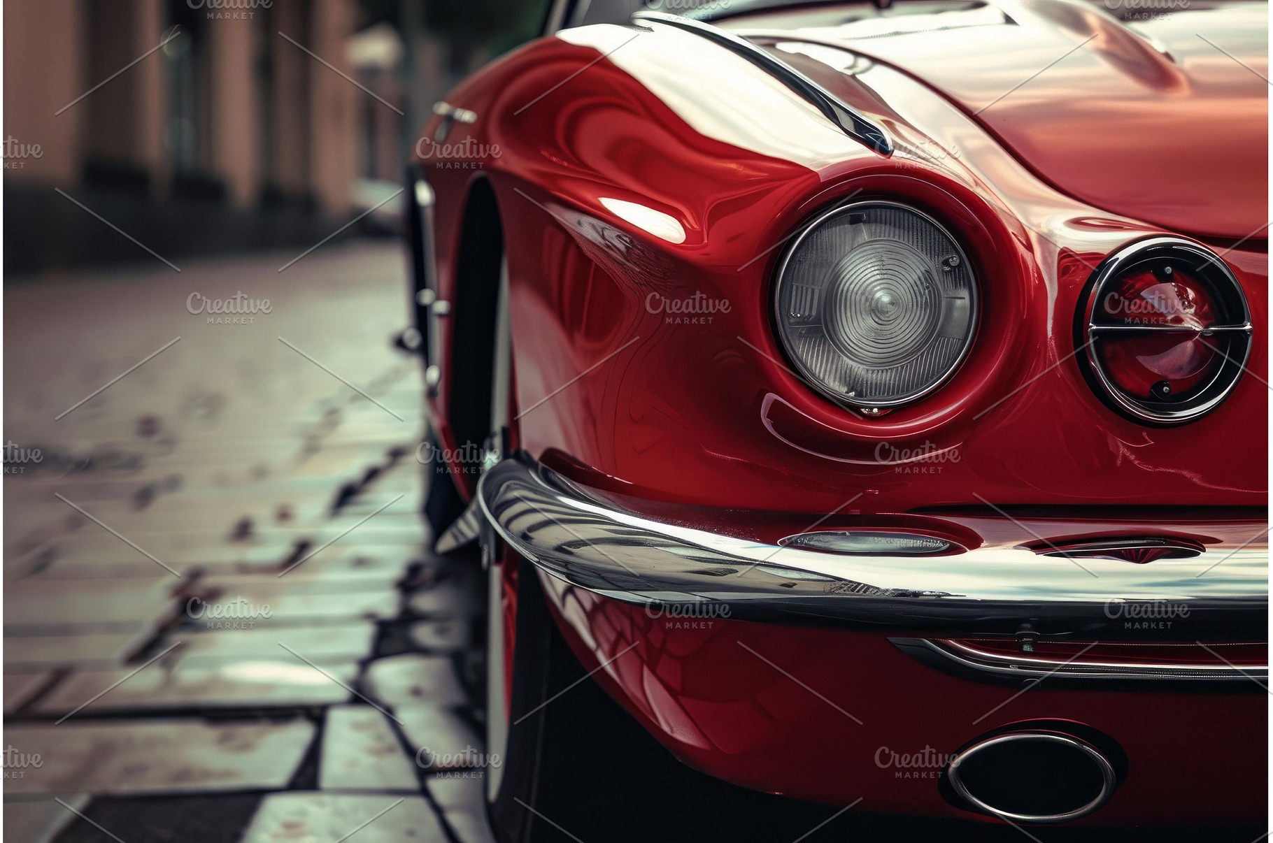 Red vintage car parked on a street, a Transportation Photo by Ylivdesign