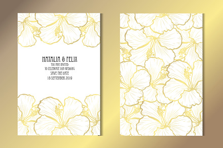 Golden Hibiscus Card Template, a Card Template by Sunset&Sea Design