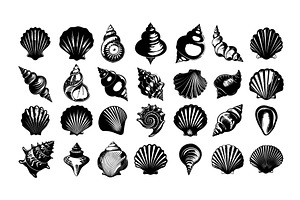 Sea shell black ink vector set, an Animal Illustration by Onyx