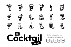 75 Cocktail Icons, a Solid Icon by Prosymbols