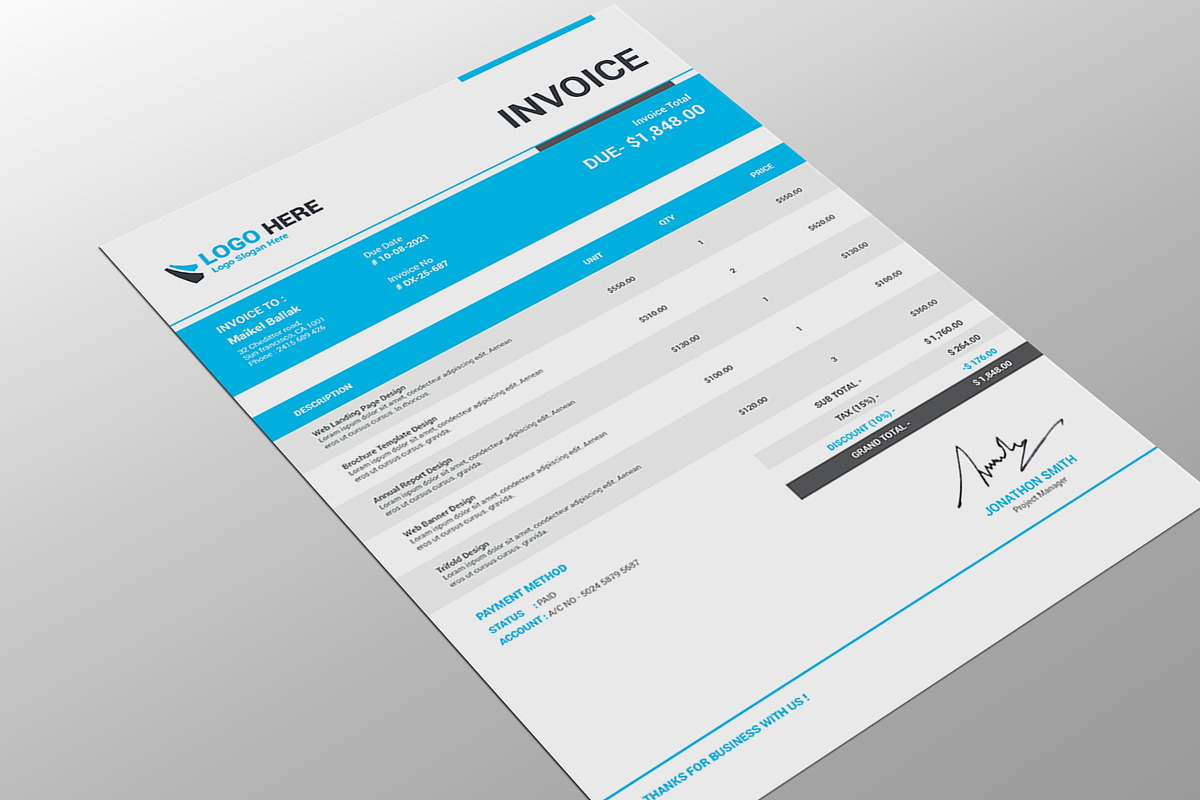 Creative Invoice, a Stationery Template by alimran24 (Photo 3 of 6)