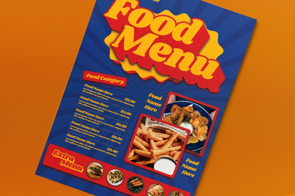 Blue 70s Style Food Menu, a Flyer Template by graphicook (Photo 2 of 4)
