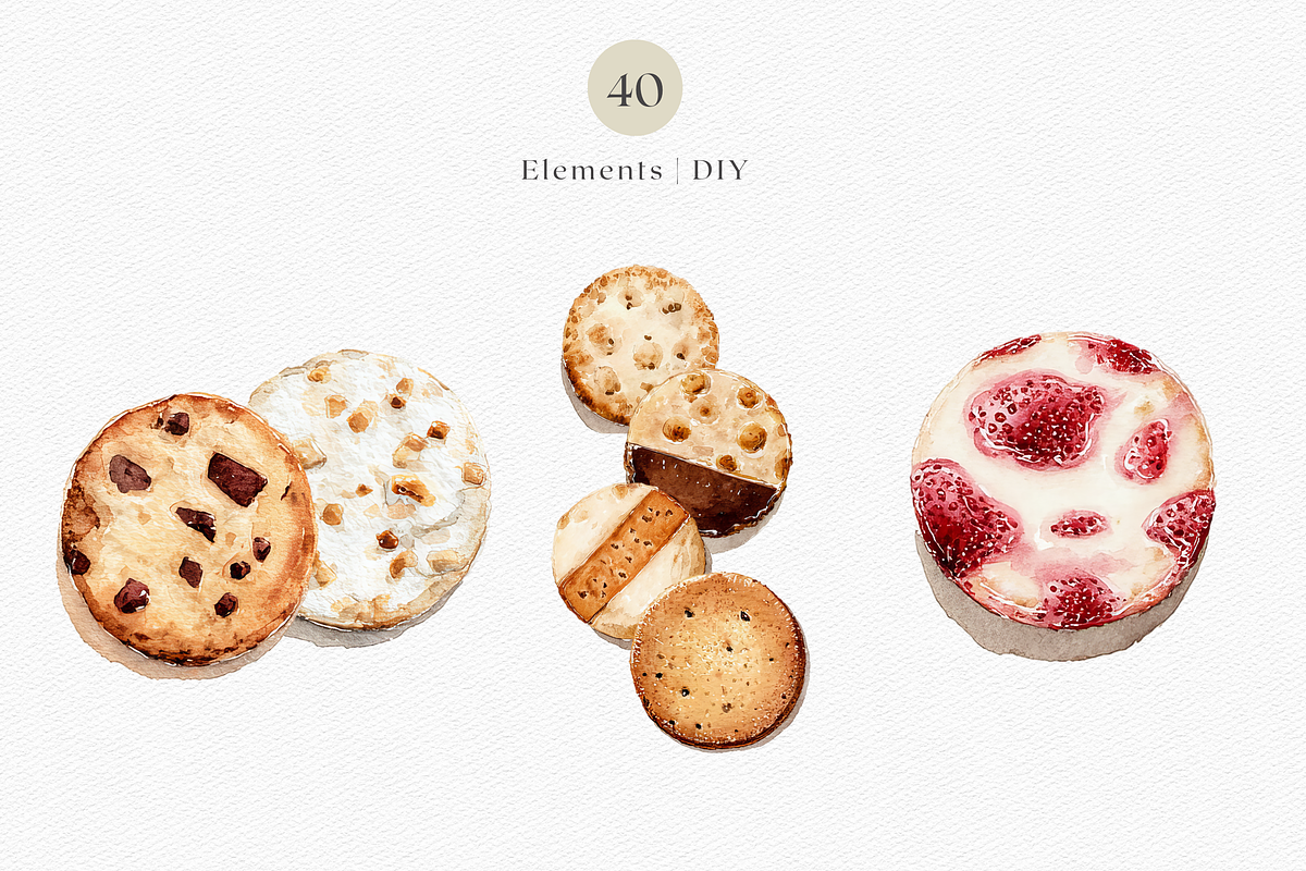 Watercolor Cookies & Biscuits, a Decorative Illustration by ThaismotaCreativeCo (Photo 3 of 8)