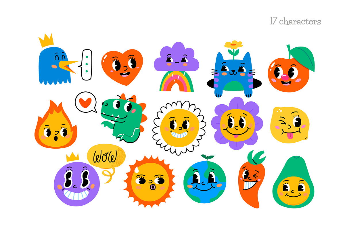 Trendy Cartoon Illustrations Set, an Illustration by Moonery's (Photo 3 of 15)