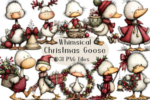 Whimsical Christmas Goose Clipart, an Animal Illustration by Creative Art