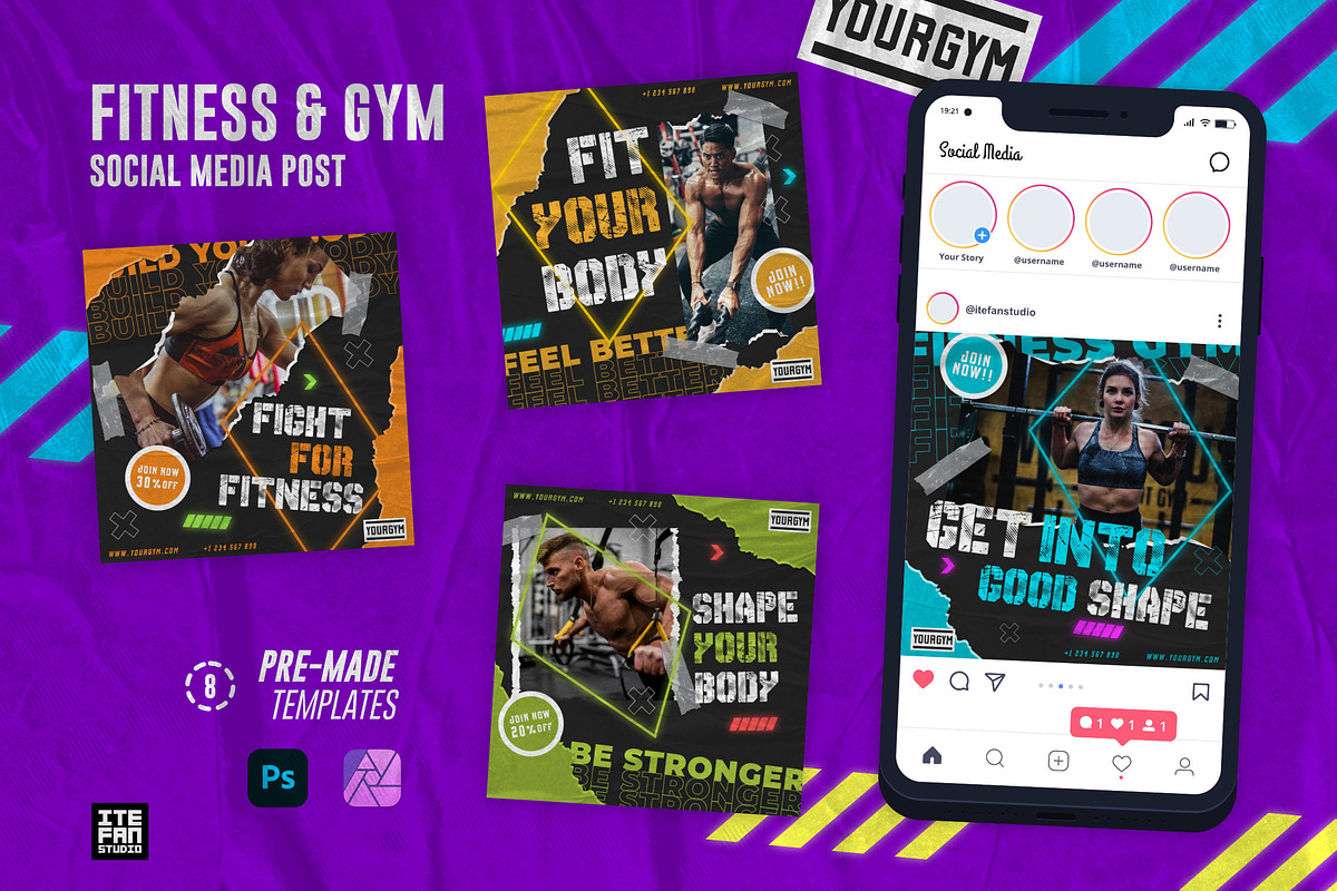 Fitness & GYM Social Media Post, a Social Media Template by itefan Studio (Photo 1 of 4)