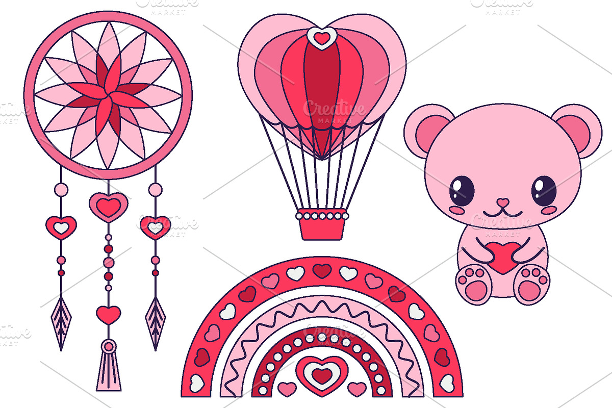 Valentine's Day Retro clip art set, an Illustration by VectoriyA (Photo 2 of 3)