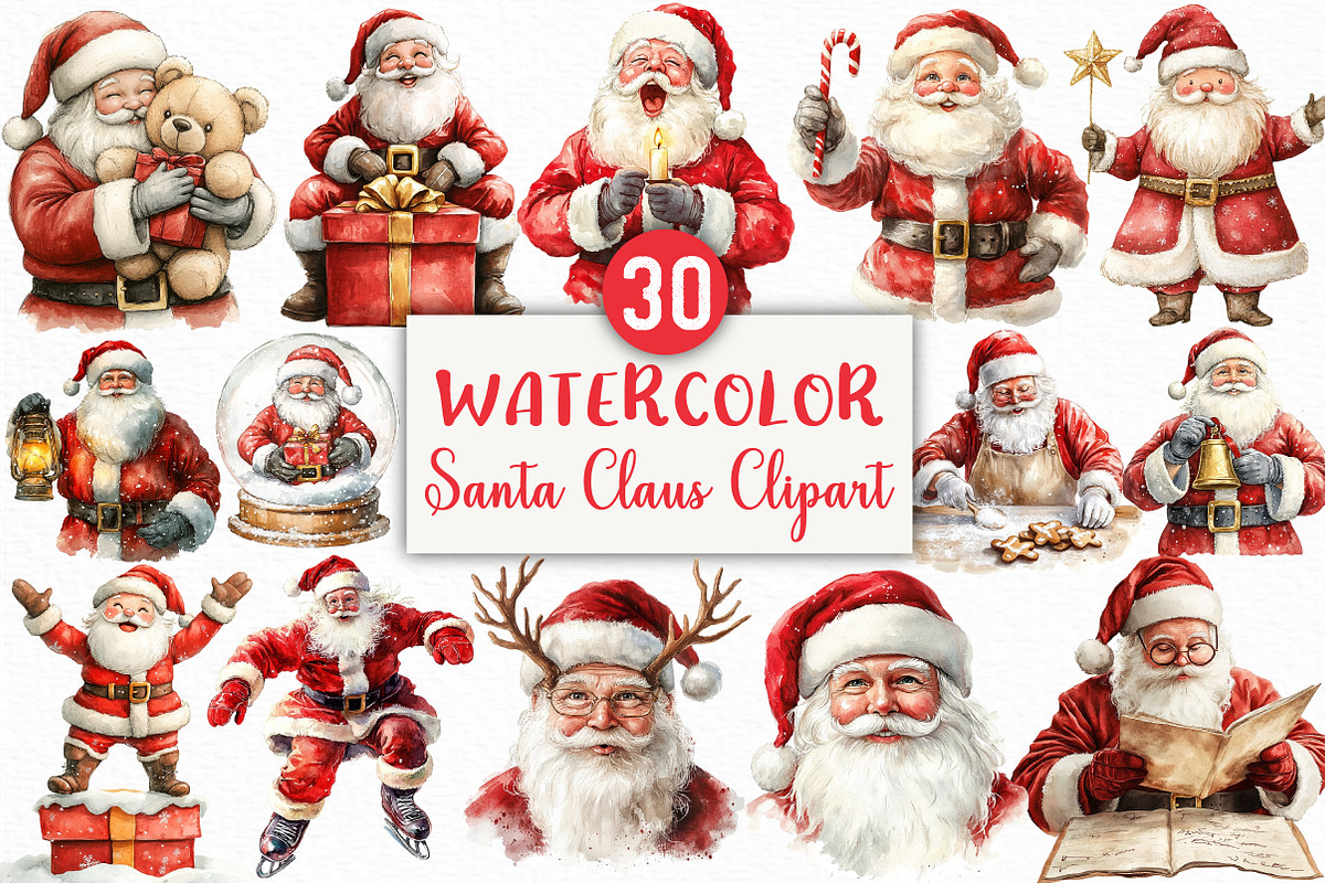 Watercolor Santa Claus Clipart, an Illustration by Craft Nest (Photo 1 of 6)