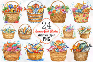 Summer Fish Basket Sublimation Clipa, an Illustration by RobertsArt