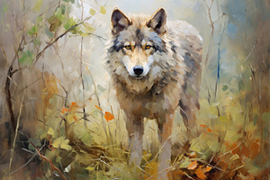 Oil painting of a wolf in the meadow, a Photo by Iftikhar Alam
