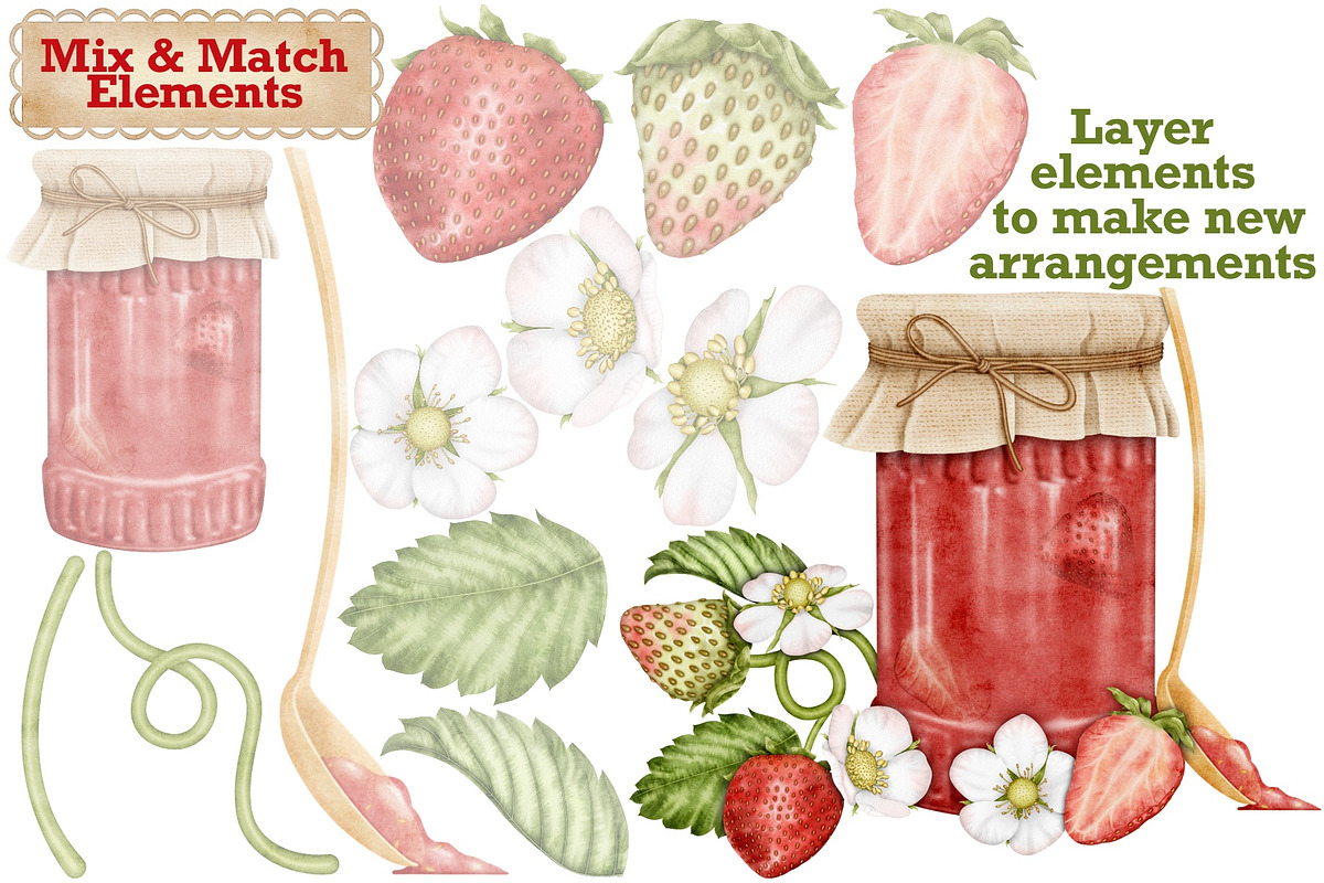 Strawberry Watercolor Tea Party., a Food Illustration by Happy Sloth Graphics (Photo 2 of 13)